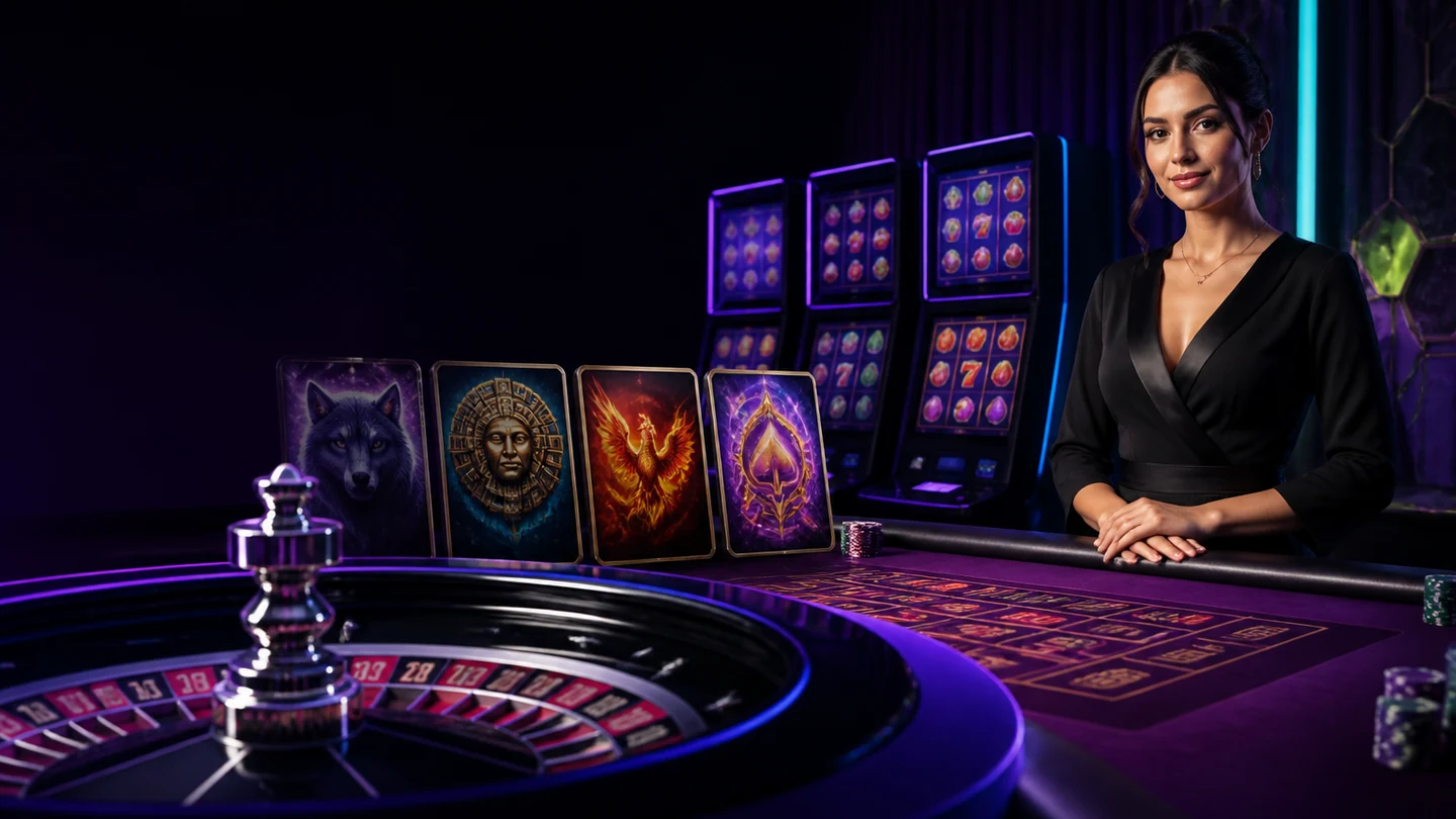 Visual editorial de ruleta, slots y casino en vivo con estilo MaxWin