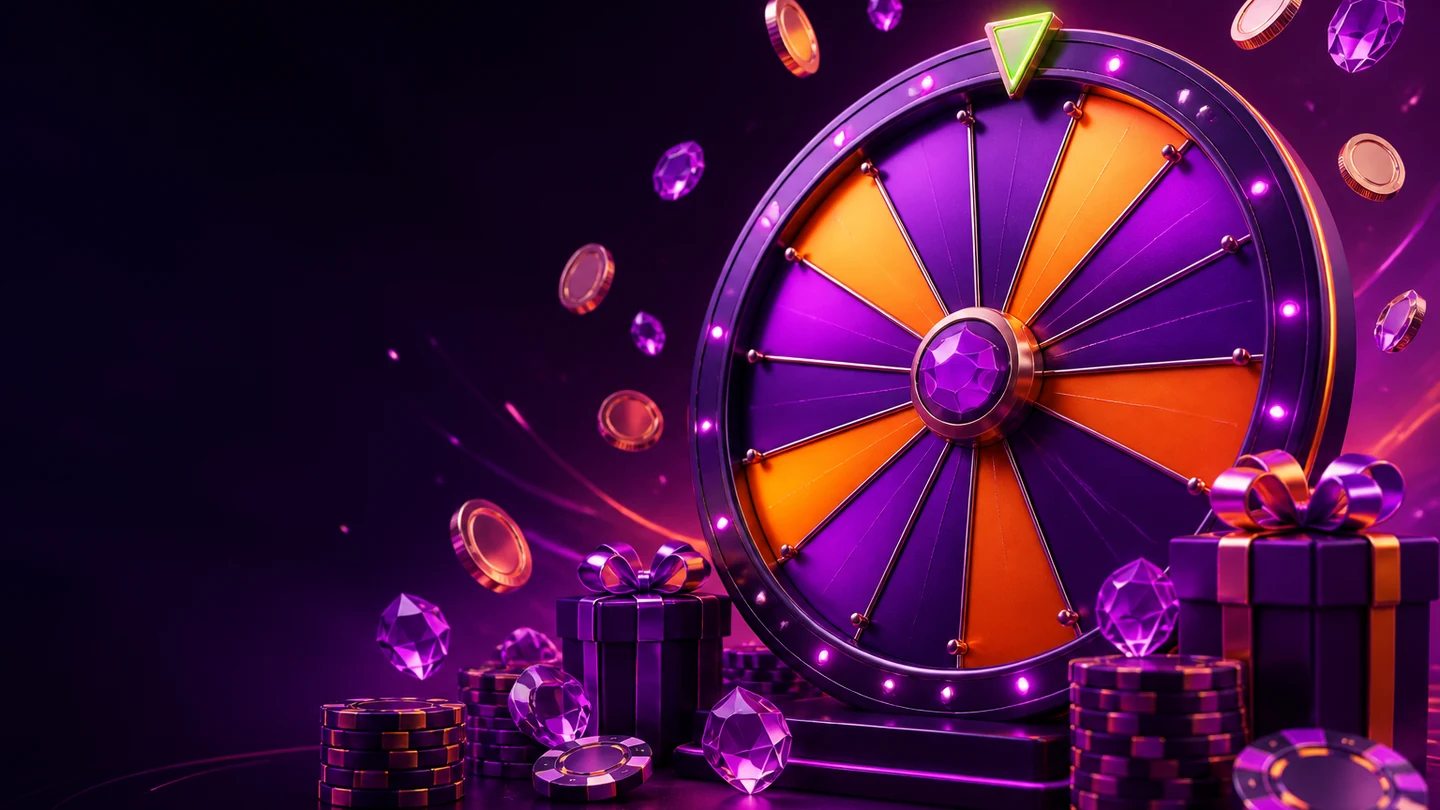 Visual editorial de ruleta de premios, fichas y recompensas con estilo MaxWin